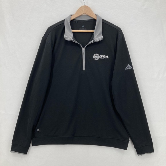 Adidas PGA Golf Club Pullover Mens XL Black Gray Quarter Zip Performance Sweater - Picture 1 of 13